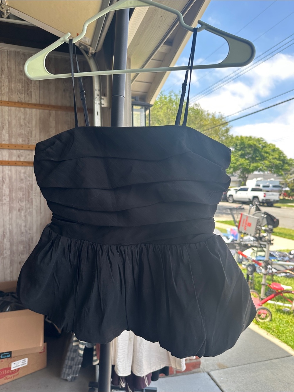 a new day Black Ruffled Peplum Tank Top